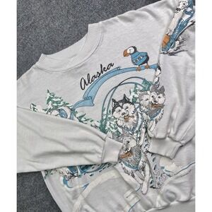 Vintage 80's Alaskan Sweatshirt Wolf Nature Small‎ Long Sleeve Pullover